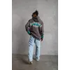 Erkek Üç İplik İçi Pamuklu Alev Baskılı Kapüşonlu Sweatshirt - Gri - 92756 Erkek Üç İplik İçi Pamuklu Alev Baskılı Kapüşonlu Sweatshirt - Gri - 92756