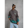 Erkek Üç İplik İçi Pamuklu Alev Baskılı Kapüşonlu Sweatshirt - Gri - 92756 Erkek Üç İplik İçi Pamuklu Alev Baskılı Kapüşonlu Sweatshirt - Gri - 92756