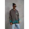 Erkek Üç İplik İçi Pamuklu Alev Baskılı Kapüşonlu Sweatshirt - Gri - 92756 Erkek Üç İplik İçi Pamuklu Alev Baskılı Kapüşonlu Sweatshirt - Gri - 92756