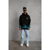 Erkek Üç İplik İçi Pamuklu Alev Baskılı Kapüşonlu Sweatshirt - Siyah - 92757 Erkek Üç İplik İçi Pamuklu Alev Baskılı Kapüşonlu Sweatshirt - Siyah - 92757