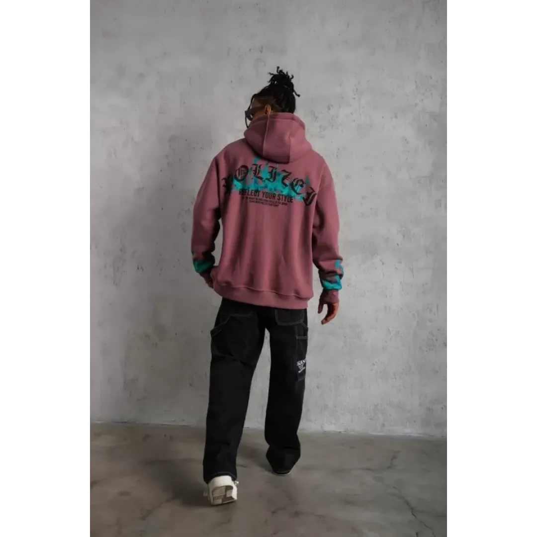 Erkek Üç İplik Içi Pamuklu Alev Baskılı Kapüşonlu Sweatshirt - Gül Kurusu - 92758 Erkek Üç İplik Içi Pamuklu Alev Baskılı Kapüşonlu Sweatshirt - Gül Kurusu - 92758