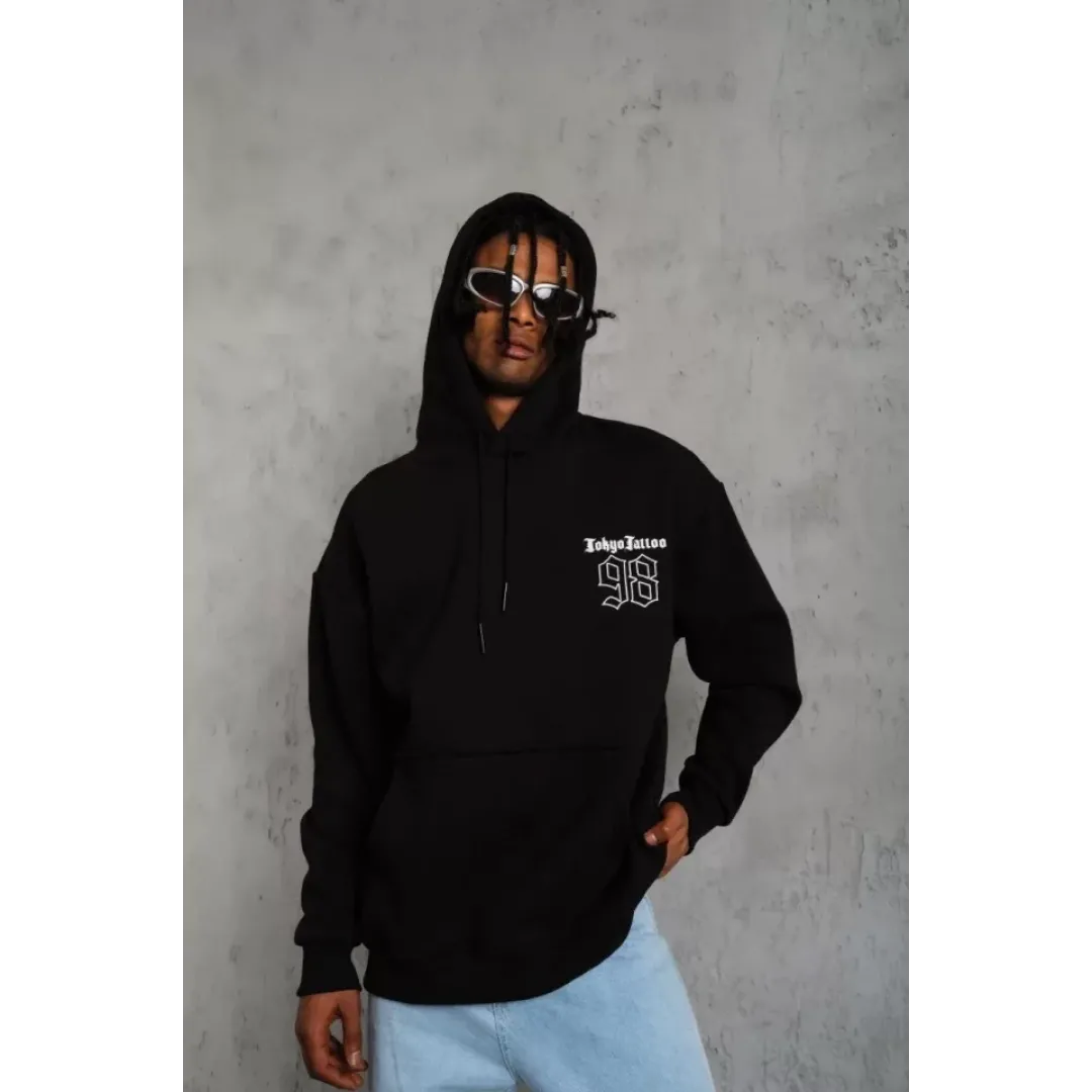 Erkek 98 Baskılı Kapşonlu Sweat - Siyah - 92763 Erkek 98 Baskılı Kapşonlu Sweat - Siyah - 92763
