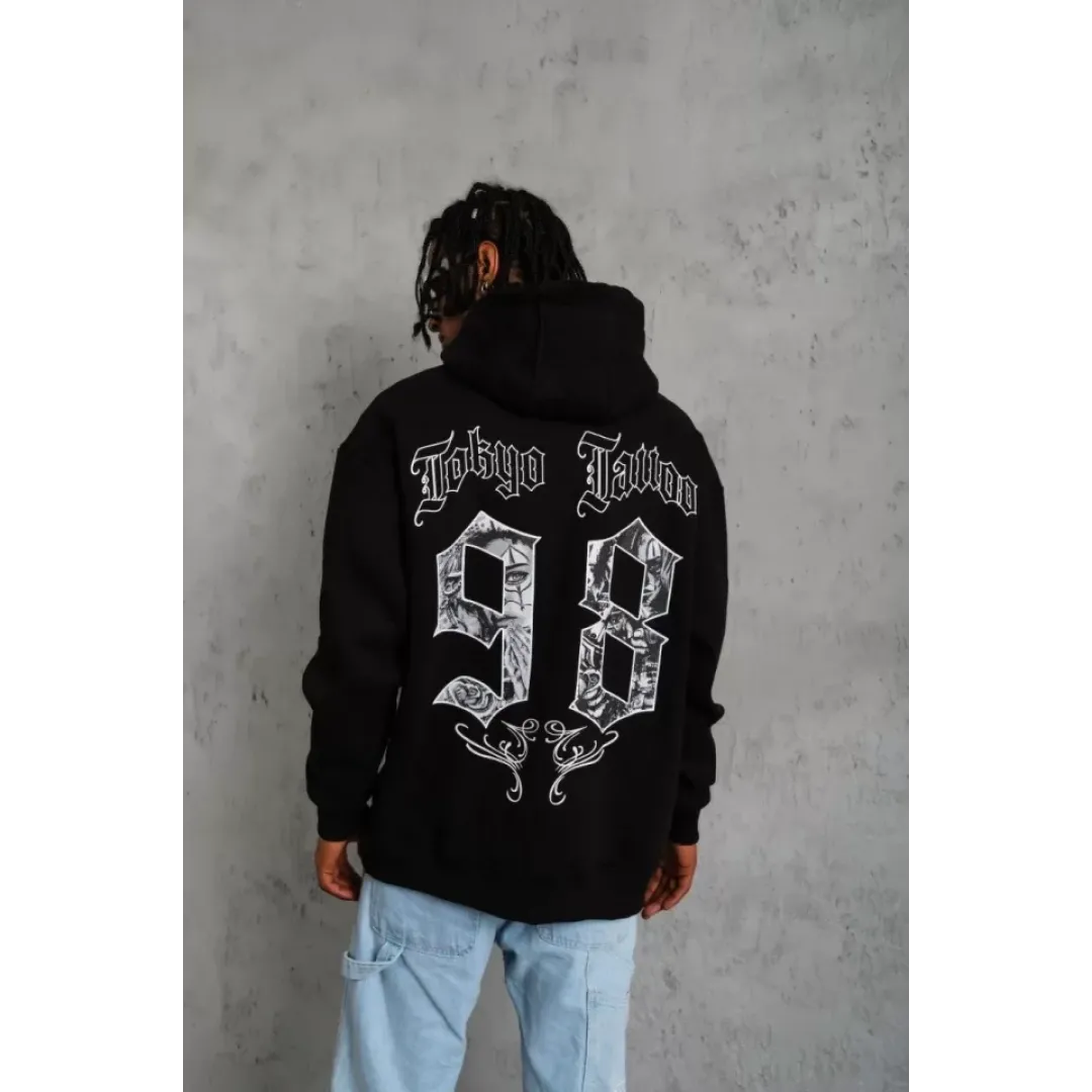 Erkek 98 Baskılı Kapşonlu Sweat - Siyah - 92763 Erkek 98 Baskılı Kapşonlu Sweat - Siyah - 92763
