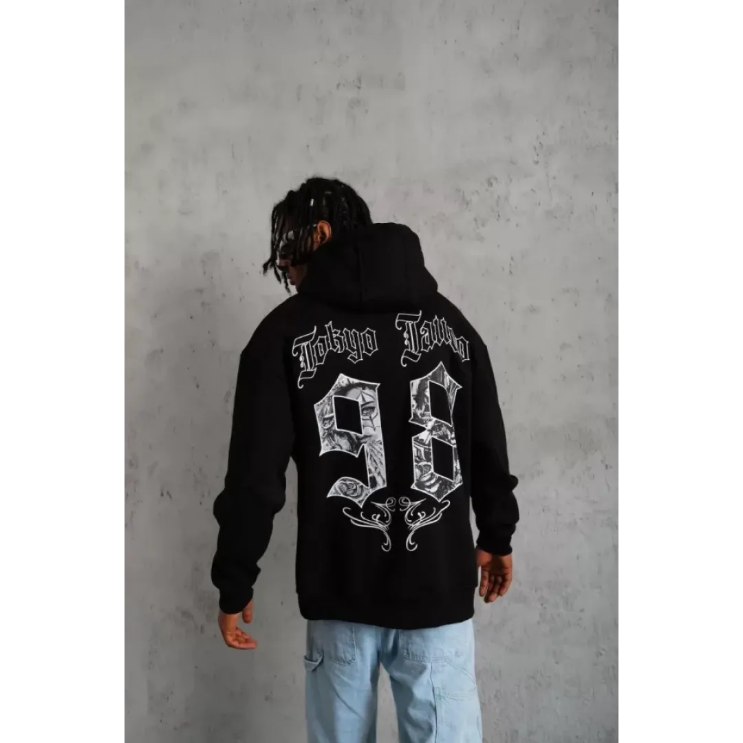 Erkek 98 Baskılı Kapşonlu Sweat - Siyah - 92763 Erkek 98 Baskılı Kapşonlu Sweat - Siyah - 92763