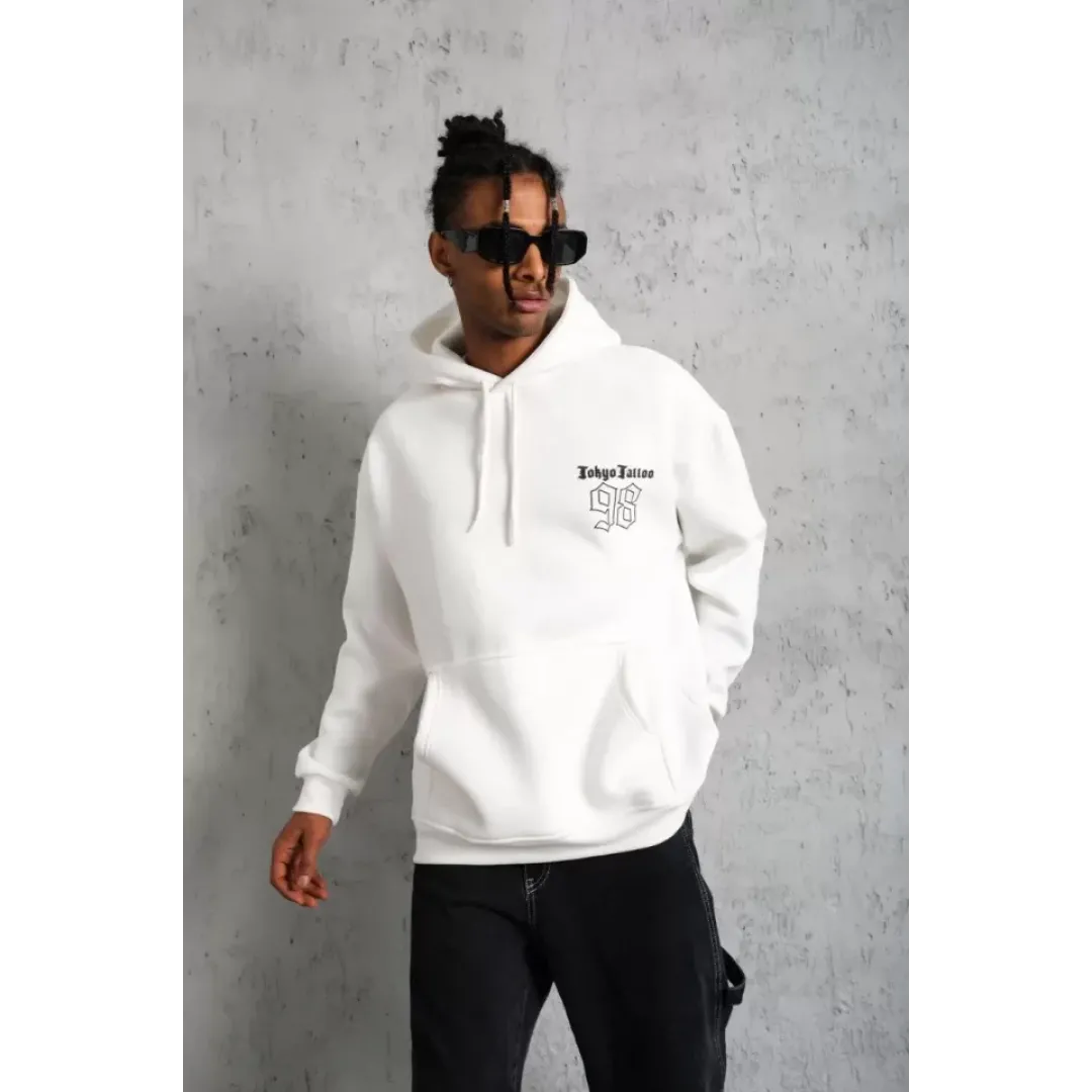 Erkek 98 Baskılı Kapşonlu Sweat - Beyaz - 92765 Erkek 98 Baskılı Kapşonlu Sweat - Beyaz - 92765