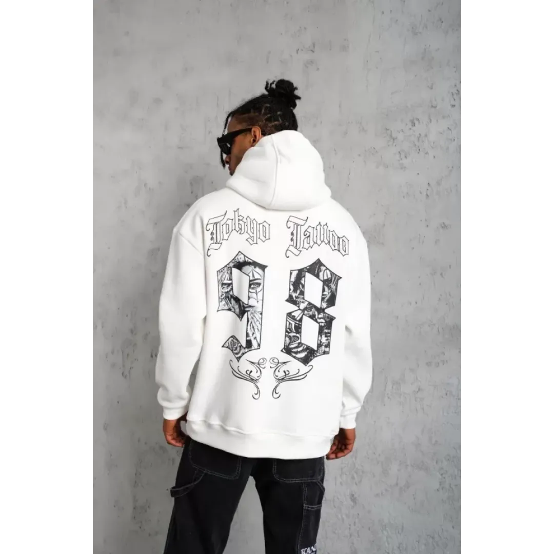Erkek 98 Baskılı Kapşonlu Sweat - Beyaz - 92765 Erkek 98 Baskılı Kapşonlu Sweat - Beyaz - 92765