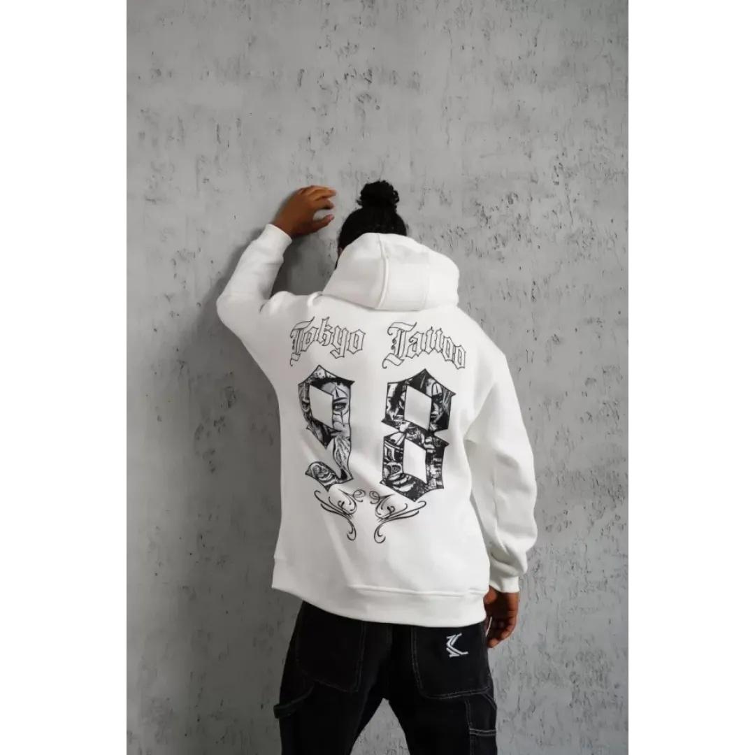 Erkek 98 Baskılı Kapşonlu Sweat - Beyaz - 92765 Erkek 98 Baskılı Kapşonlu Sweat - Beyaz - 92765
