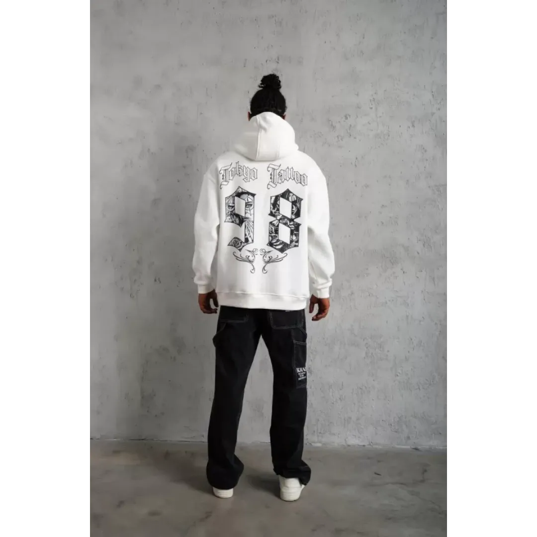 Erkek 98 Baskılı Kapşonlu Sweat - Beyaz - 92765 Erkek 98 Baskılı Kapşonlu Sweat - Beyaz - 92765