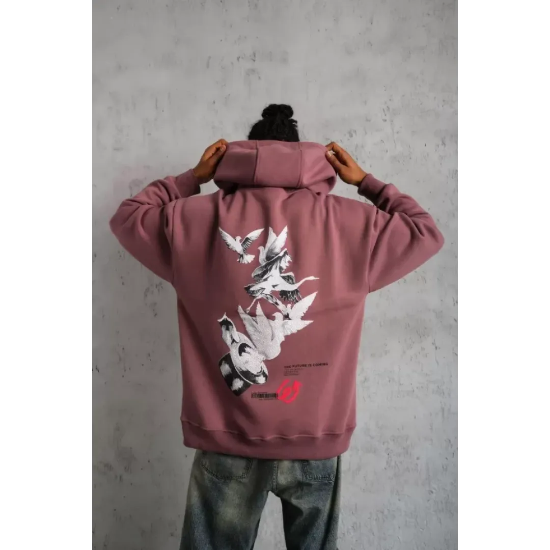 Erkek Şapkalı Güvercin Baskılı Kapşonlu Sweat - Gül Kurusu - 92771 Erkek Şapkalı Güvercin Baskılı Kapşonlu Sweat - Gül Kurusu - 92771