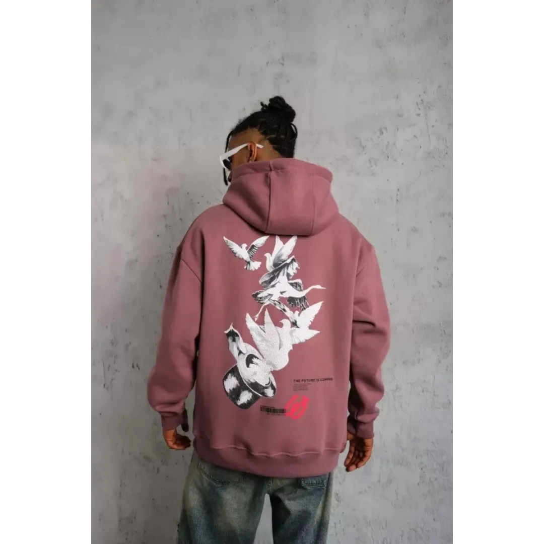Erkek Şapkalı Güvercin Baskılı Kapşonlu Sweat - Gül Kurusu - 92771 Erkek Şapkalı Güvercin Baskılı Kapşonlu Sweat - Gül Kurusu - 92771