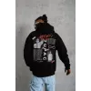 Erkek Ön Arka Baskılı Kapşonlu Sweat - Siyah - 92780