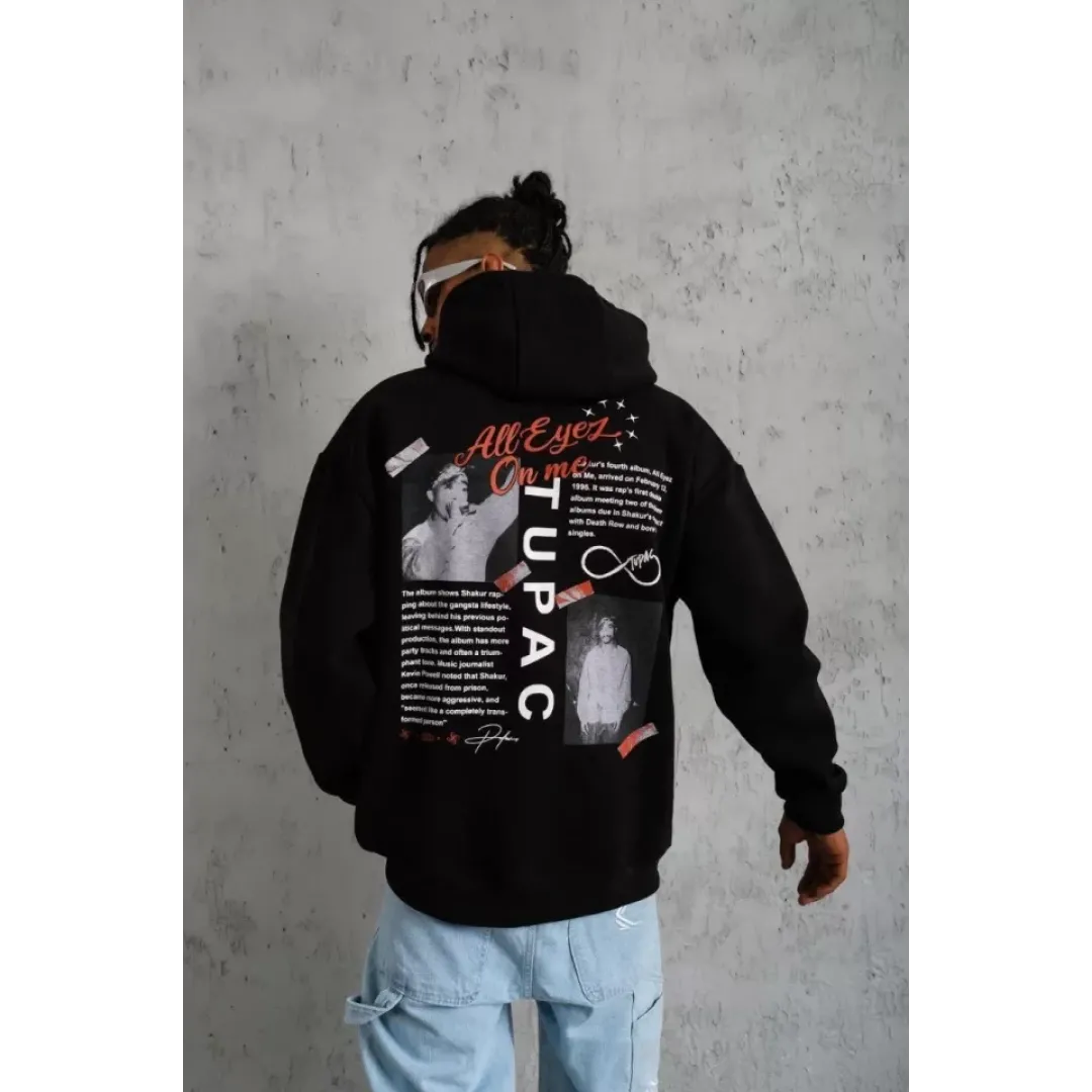 Erkek Ön Arka Baskılı Kapşonlu Sweat - Siyah - 92780
