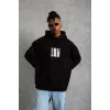 Erkek Ön Arka Baskılı Kapşonlu Sweat - Siyah - 92780