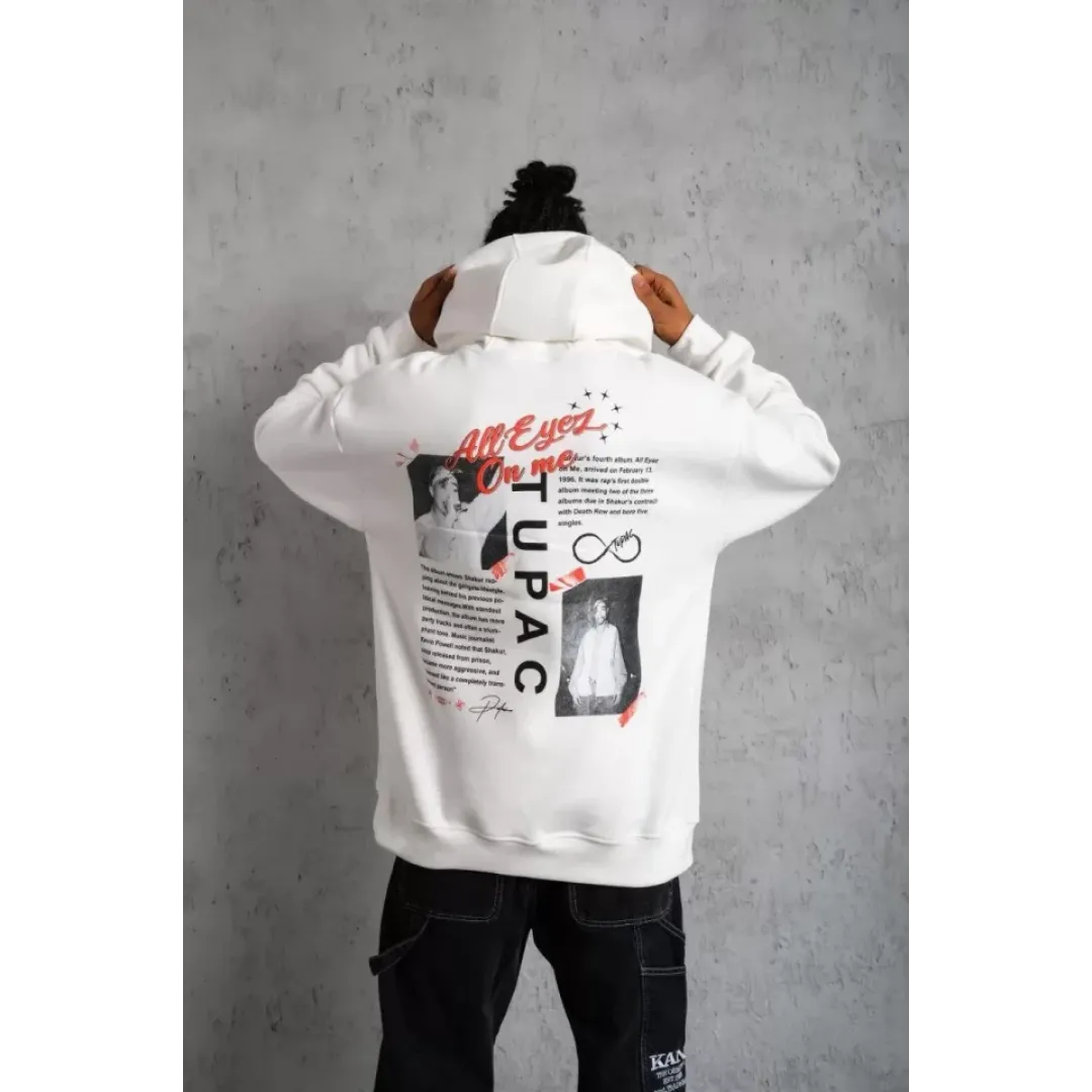 Erkek Ön Arka Baskılı Kapşonlu Sweat - Beyaz - 92781 Erkek Ön Arka Baskılı Kapşonlu Sweat - Beyaz - 92781
