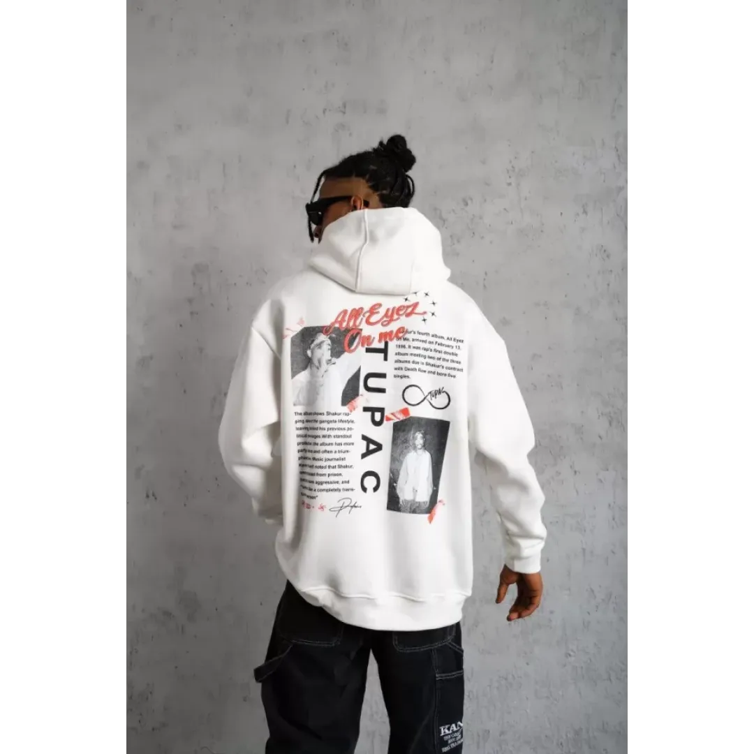 Erkek Ön Arka Baskılı Kapşonlu Sweat - Beyaz - 92781 Erkek Ön Arka Baskılı Kapşonlu Sweat - Beyaz - 92781