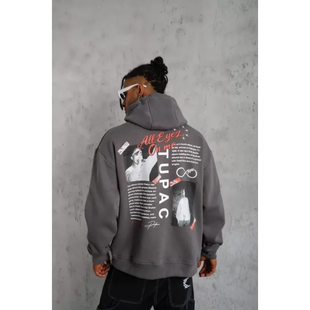 Erkek Ön Arka Baskılı Kapşonlu Sweat - Gri - 92782