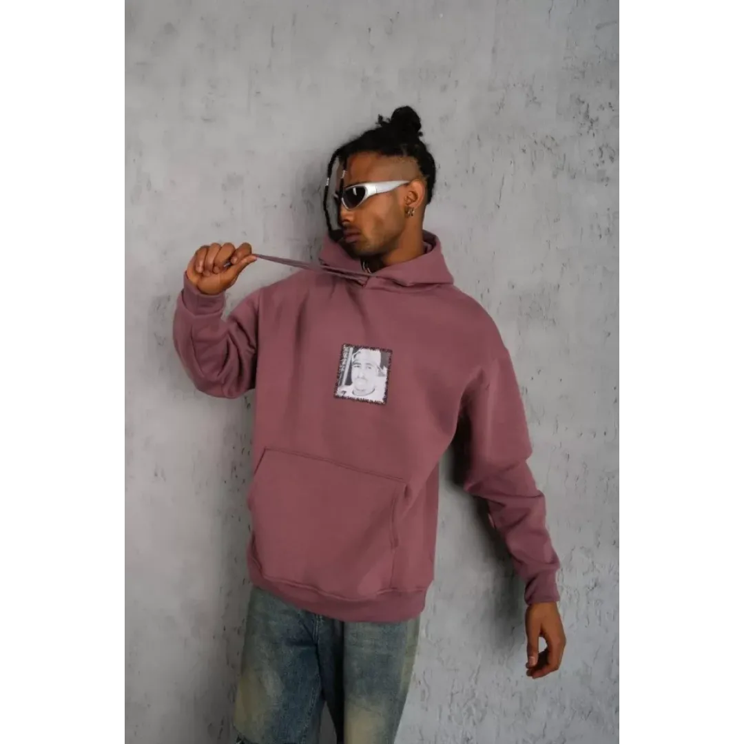 Erkek Ön Arka Baskılı Kapşonlu Sweat - Gül Kurusu - 92783 Erkek Ön Arka Baskılı Kapşonlu Sweat - Gül Kurusu - 92783