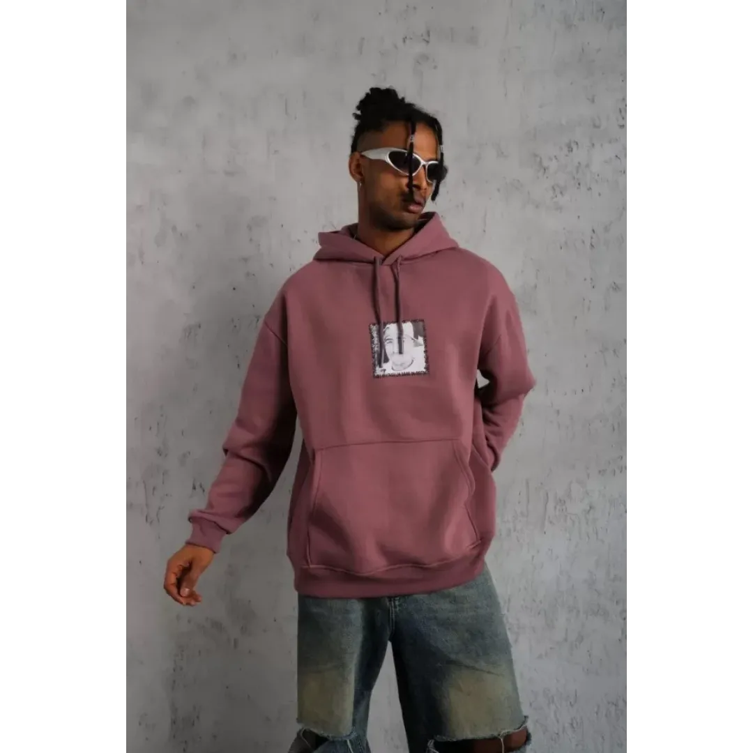 Erkek Ön Arka Baskılı Kapşonlu Sweat - Gül Kurusu - 92783 Erkek Ön Arka Baskılı Kapşonlu Sweat - Gül Kurusu - 92783