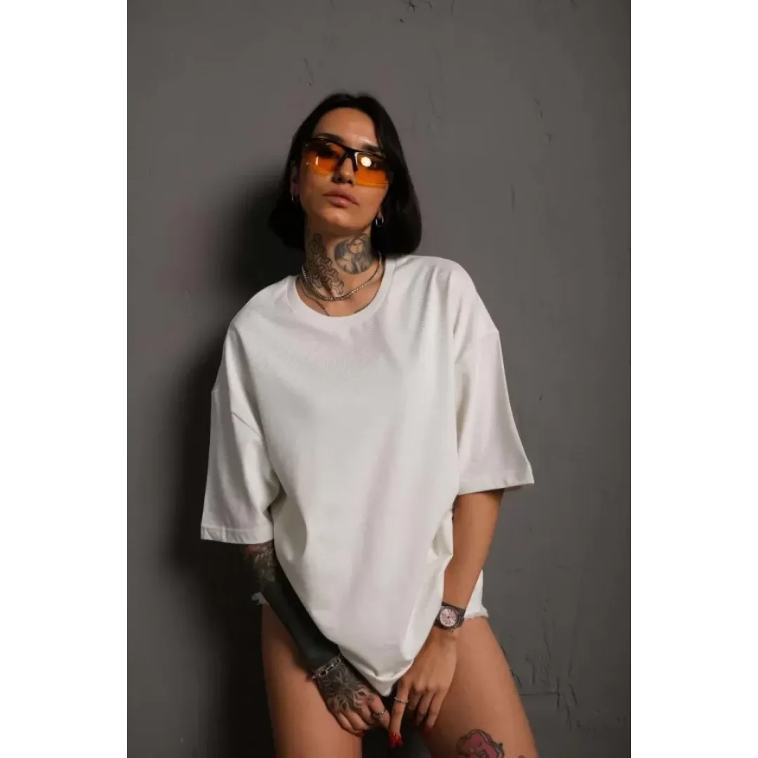24/1 Düz A Kalite Oversize T-shirt - Beyaz - 92805 24/1 Düz A Kalite Oversize T-shirt - Beyaz - 92805