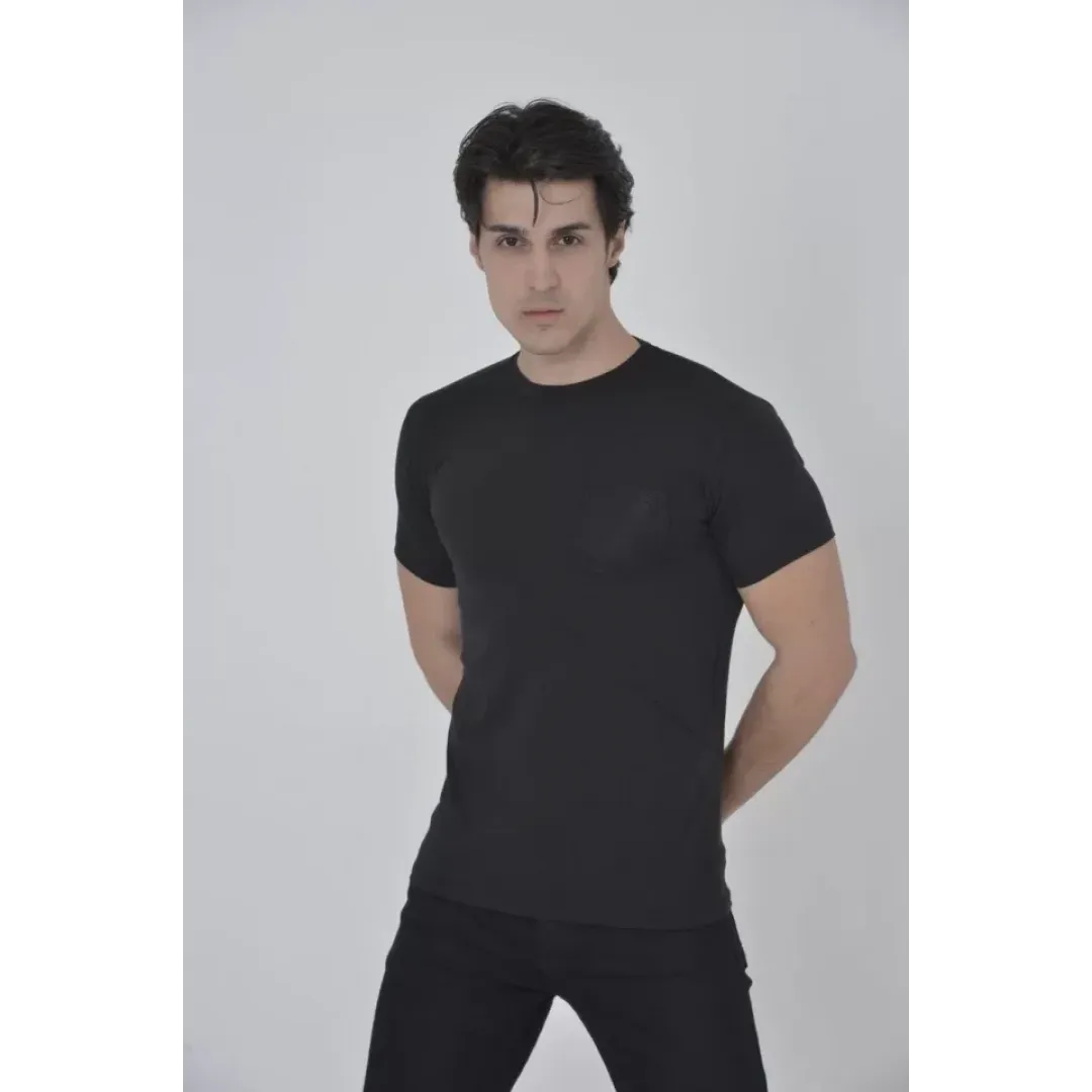 Erkek File Cepli Slim Fit T-shirt - Siyah - 92821 Erkek File Cepli Slim Fit T-shirt - Siyah - 92821
