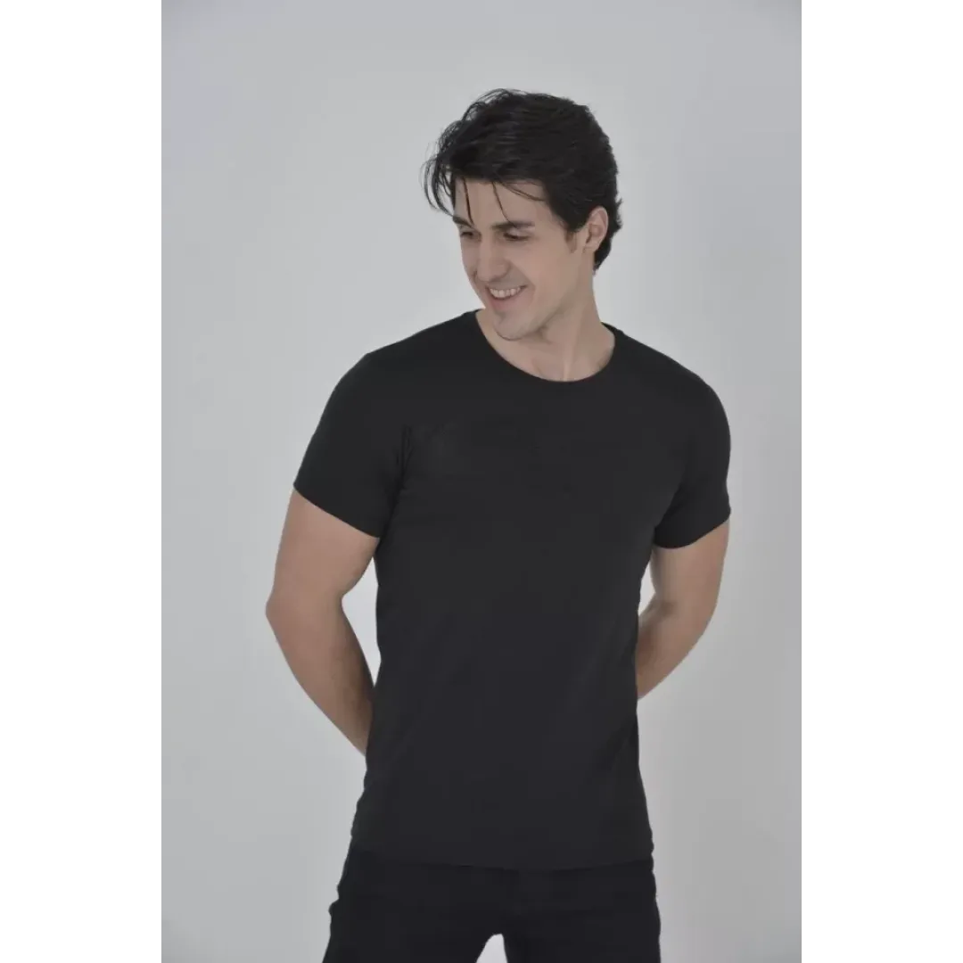 Erkek Gögüs Fileli Slim Fit T-shirt - Siyah - 92834 Erkek Gögüs Fileli Slim Fit T-shirt - Siyah - 92834