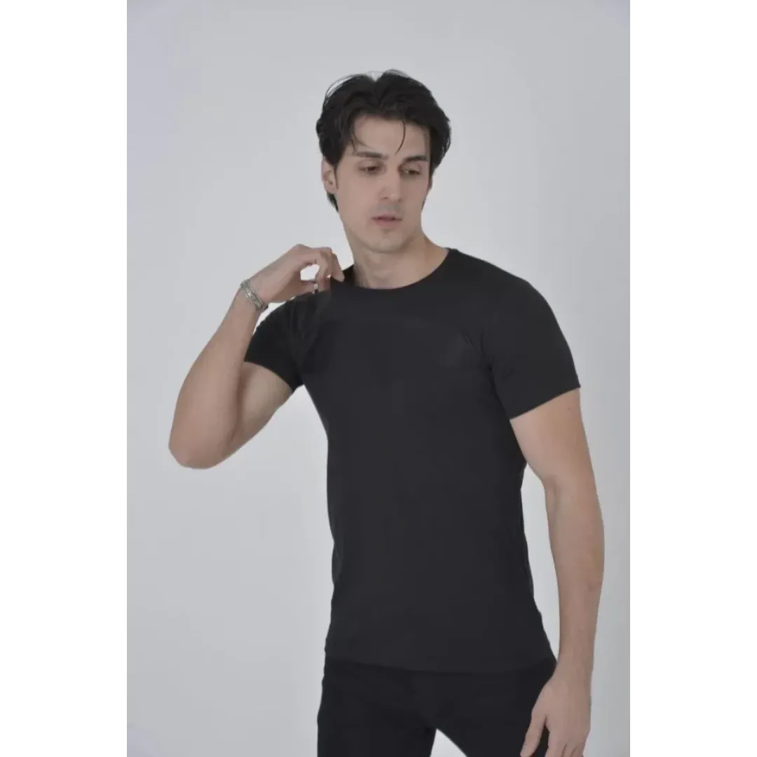 Erkek Gögüs Fileli Slim Fit T-shirt - Siyah - 92834 Erkek Gögüs Fileli Slim Fit T-shirt - Siyah - 92834