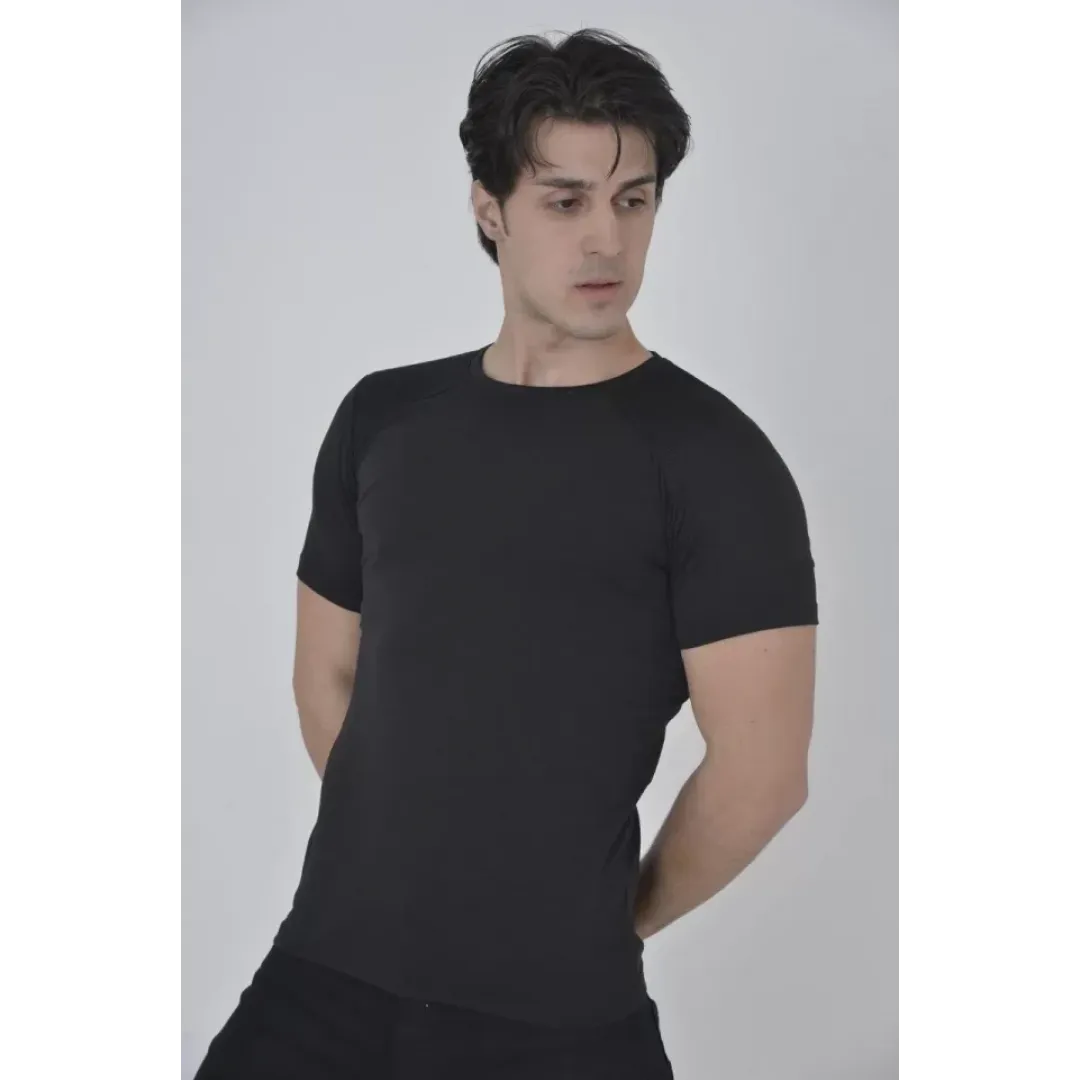 Erkek Omuz Fileli Slim Fit T-shirt - Siyah - 92836 Erkek Omuz Fileli Slim Fit T-shirt - Siyah - 92836