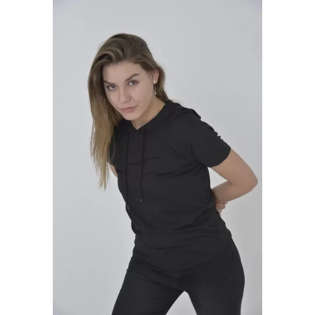 Kapşonlu Slim Fit T-shirt - Siyah - 92837 Kapşonlu Slim Fit T-shirt - Siyah - 92837