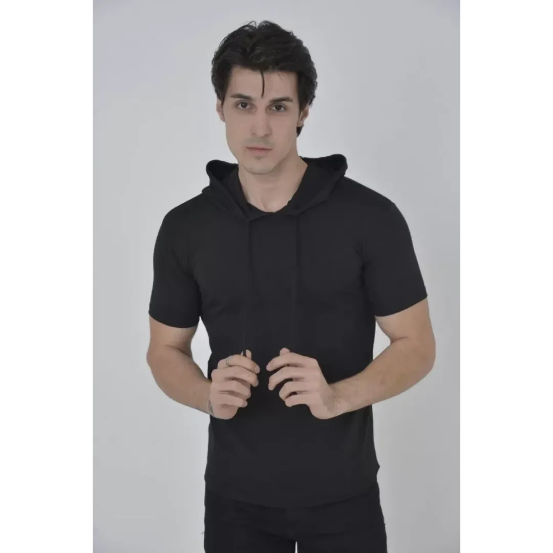 Erkek Kapşonlu Slim Fit T-shirt - Siyah - 92838 Erkek Kapşonlu Slim Fit T-shirt - Siyah - 92838