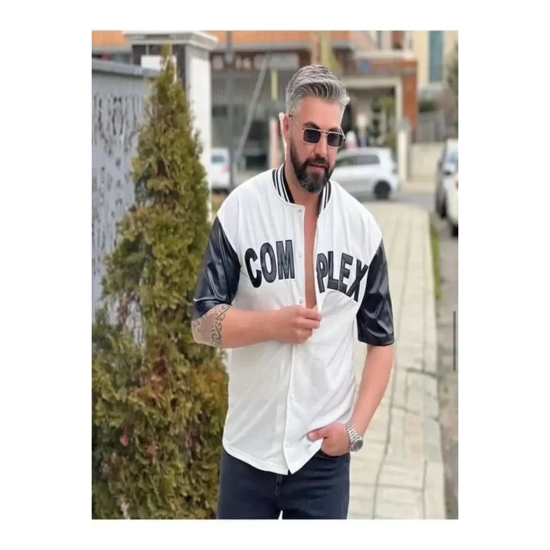 Erkek Complex Kolları Deri Kolej Oversize T-Shirt - Beyaz - 92841 Erkek Complex Kolları Deri Kolej Oversize T-Shirt - Beyaz - 92841