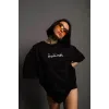 Bisiklet Yakalı Sırt Baskılı Oversize T-Shirt - Siyah - 92842 Bisiklet Yakalı Sırt Baskılı Oversize T-Shirt - Siyah - 92842