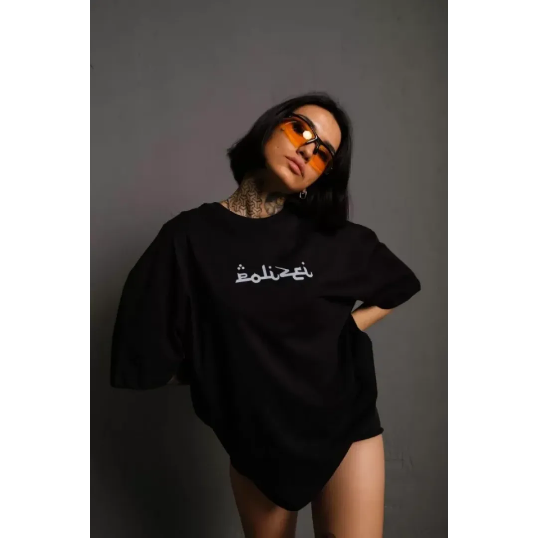 Bisiklet Yakalı Sırt Baskılı Oversize T-Shirt - Siyah - 92842 Bisiklet Yakalı Sırt Baskılı Oversize T-Shirt - Siyah - 92842