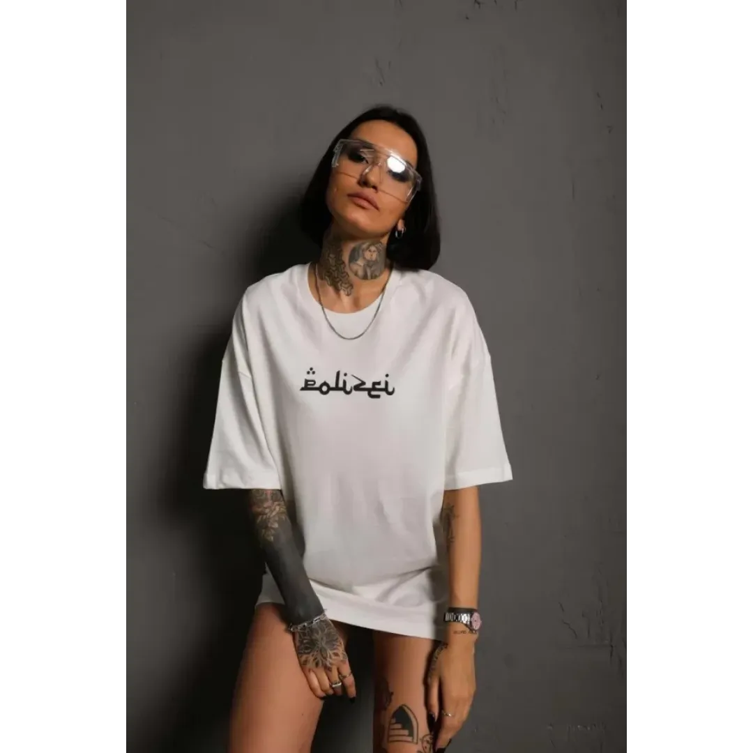 Bisiklet Yakalı Sırt Baskılı Oversize T-Shirt - Beyaz - 92843 Bisiklet Yakalı Sırt Baskılı Oversize T-Shirt - Beyaz - 92843