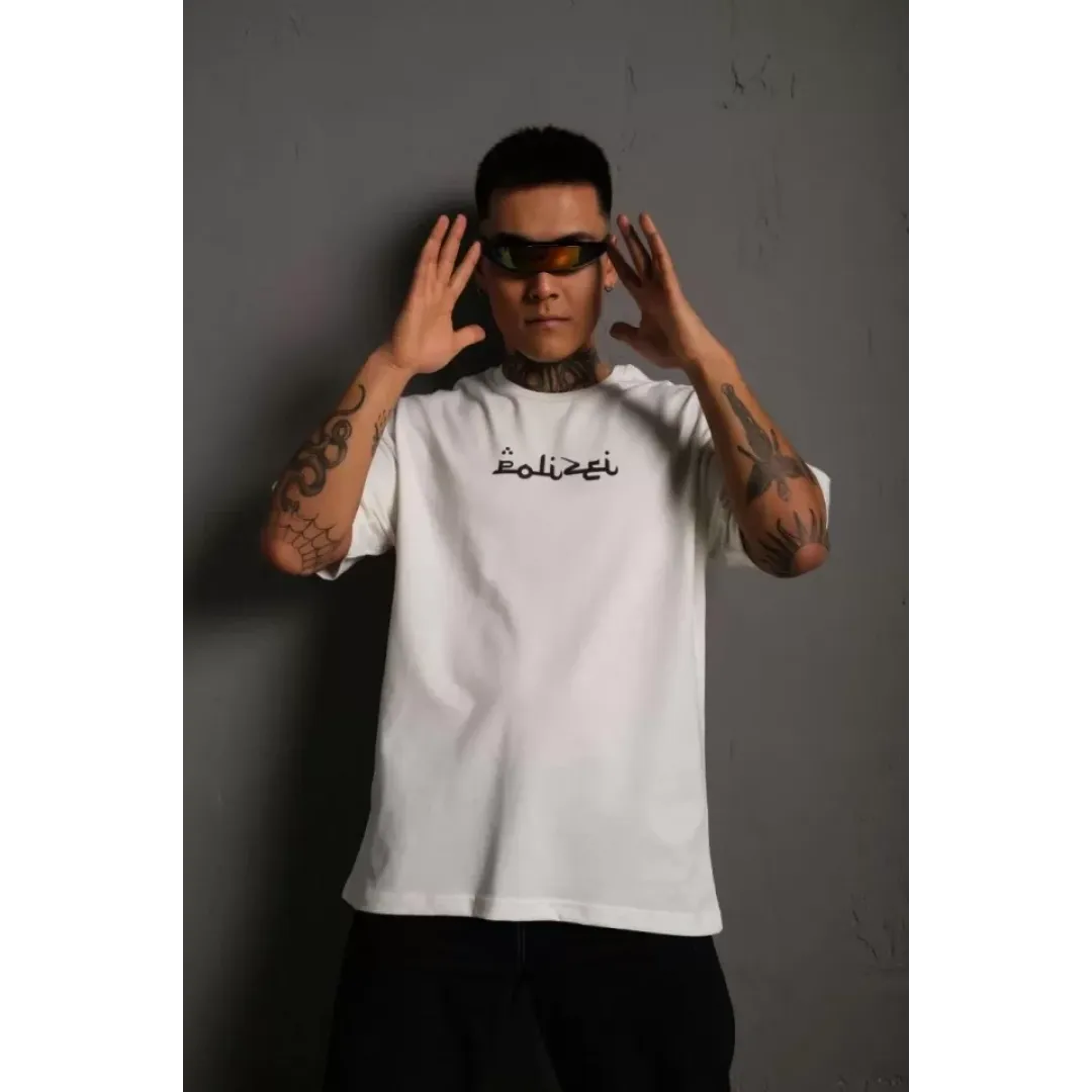 Erkek Bisiklet Yakalı Sırt Baskılı Oversize T-Shirt - Beyaz - 92845 Erkek Bisiklet Yakalı Sırt Baskılı Oversize T-Shirt - Beyaz - 92845