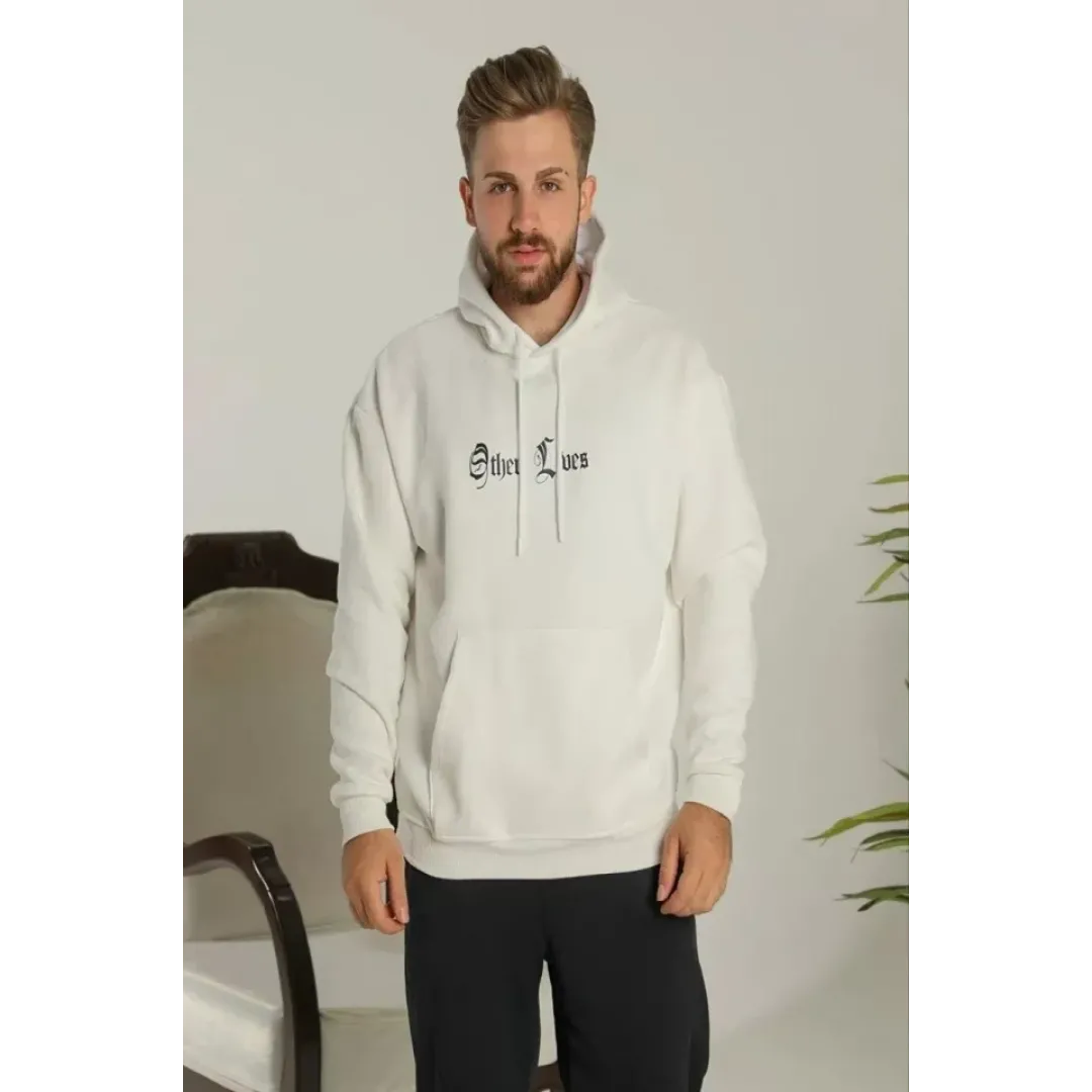 Erkek Sırt Baskılı Oversize Üç İplik Kapüşonlu Sweatshirt - Beyaz - 92846 Erkek Sırt Baskılı Oversize Üç İplik Kapüşonlu Sweatshirt - Beyaz - 92846