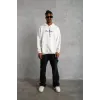 Erkek Sırt Baskılı Oversize Üç İplik Kapüşonlu Sweatshirt - Beyaz - 92846 Erkek Sırt Baskılı Oversize Üç İplik Kapüşonlu Sweatshirt - Beyaz - 92846