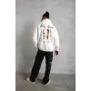 Erkek Sırt Baskılı Oversize Üç İplik Kapüşonlu Sweatshirt - Beyaz - 92846 Erkek Sırt Baskılı Oversize Üç İplik Kapüşonlu Sweatshirt - Beyaz - 92846
