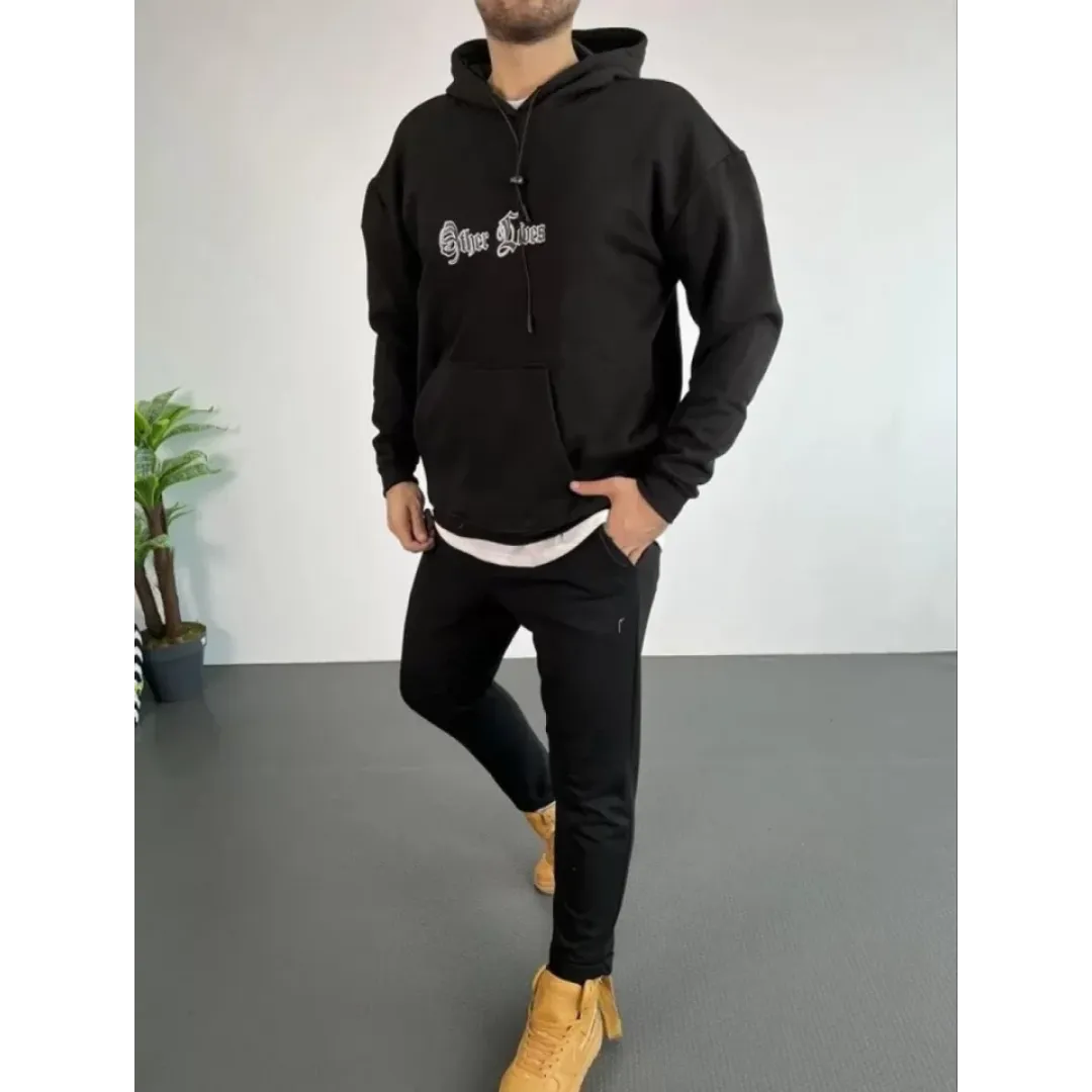 Erkek Sırt Baskılı Oversize Üç İplik Kapüşonlu Sweatshirt - Siyah - 92847 Erkek Sırt Baskılı Oversize Üç İplik Kapüşonlu Sweatshirt - Siyah - 92847