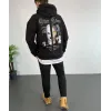 Erkek Sırt Baskılı Oversize Üç İplik Kapüşonlu Sweatshirt - Siyah - 92847 Erkek Sırt Baskılı Oversize Üç İplik Kapüşonlu Sweatshirt - Siyah - 92847