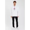 Erkek Baskılı Üç İplik Kapüşonlu Oversize Sweatshirt - Beyaz - 92849 Erkek Baskılı Üç İplik Kapüşonlu Oversize Sweatshirt - Beyaz - 92849