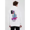 Erkek Baskılı Üç İplik Kapüşonlu Oversize Sweatshirt - Beyaz - 92849 Erkek Baskılı Üç İplik Kapüşonlu Oversize Sweatshirt - Beyaz - 92849