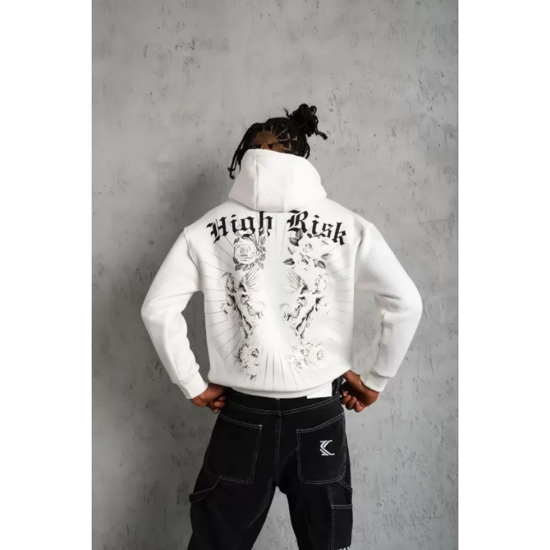 Erkek Baskılı Kapşonlu Sweat - Beyaz - 92983