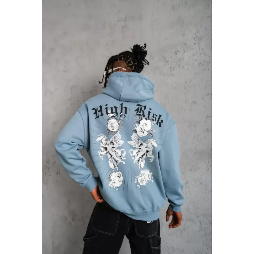 Erkek Baskılı Kapşonlu Sweat - Mavi - 92984 Erkek Baskılı Kapşonlu Sweat - Mavi - 92984