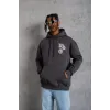 Erkek Baskılı Kapşonlu Sweat - Füme - 92985 Erkek Baskılı Kapşonlu Sweat - Füme - 92985