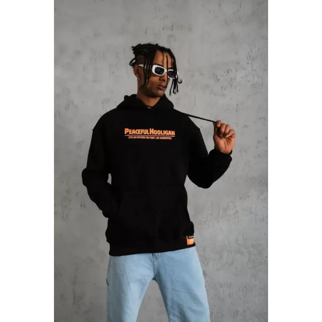 Erkek Armalı Baskılı Kapüşonlu Sweatshirt - Siyah - 92988 Erkek Armalı Baskılı Kapüşonlu Sweatshirt - Siyah - 92988