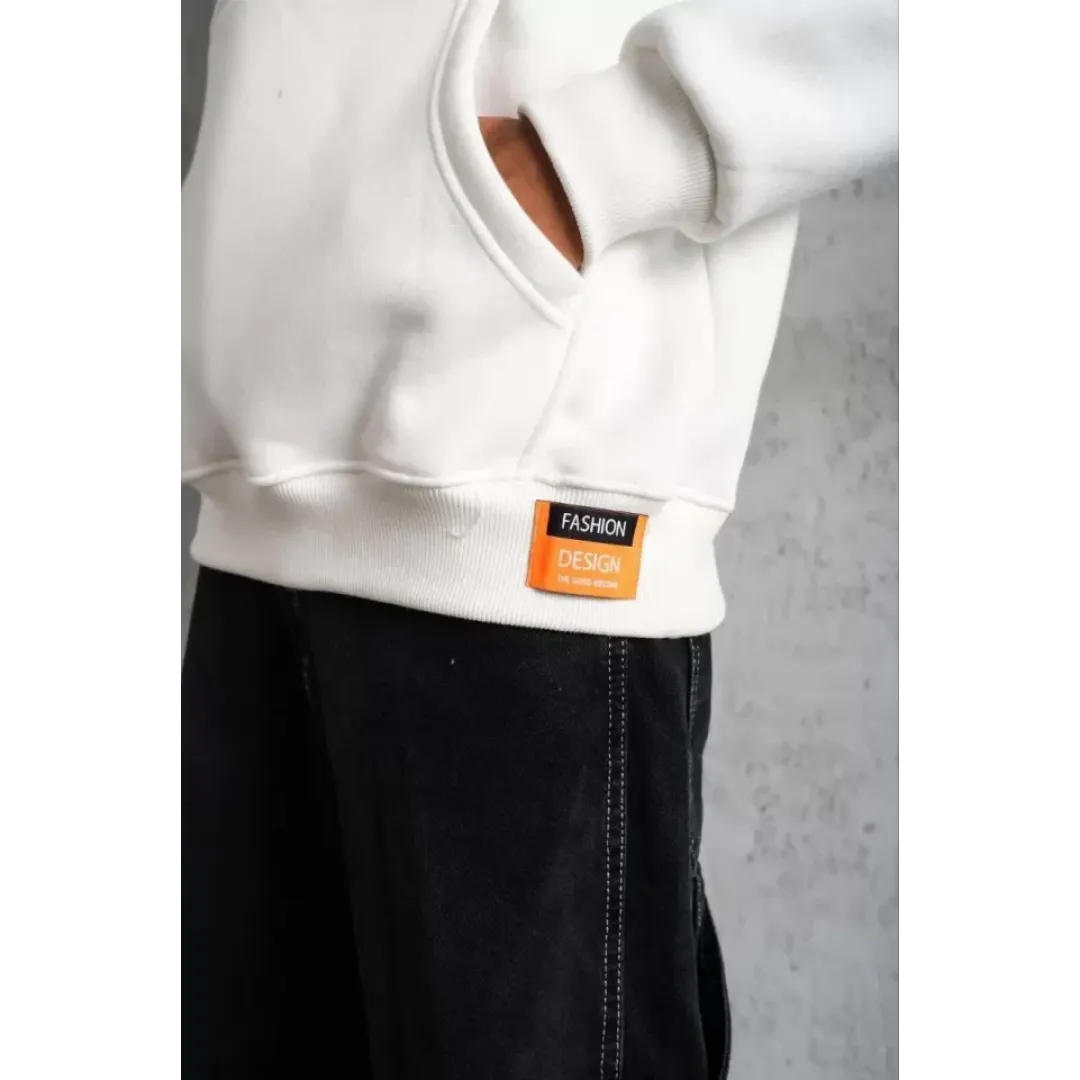 Erkek Armalı Baskılı Kapüşonlu Sweatshirt - Beyaz - 92989 Erkek Armalı Baskılı Kapüşonlu Sweatshirt - Beyaz - 92989