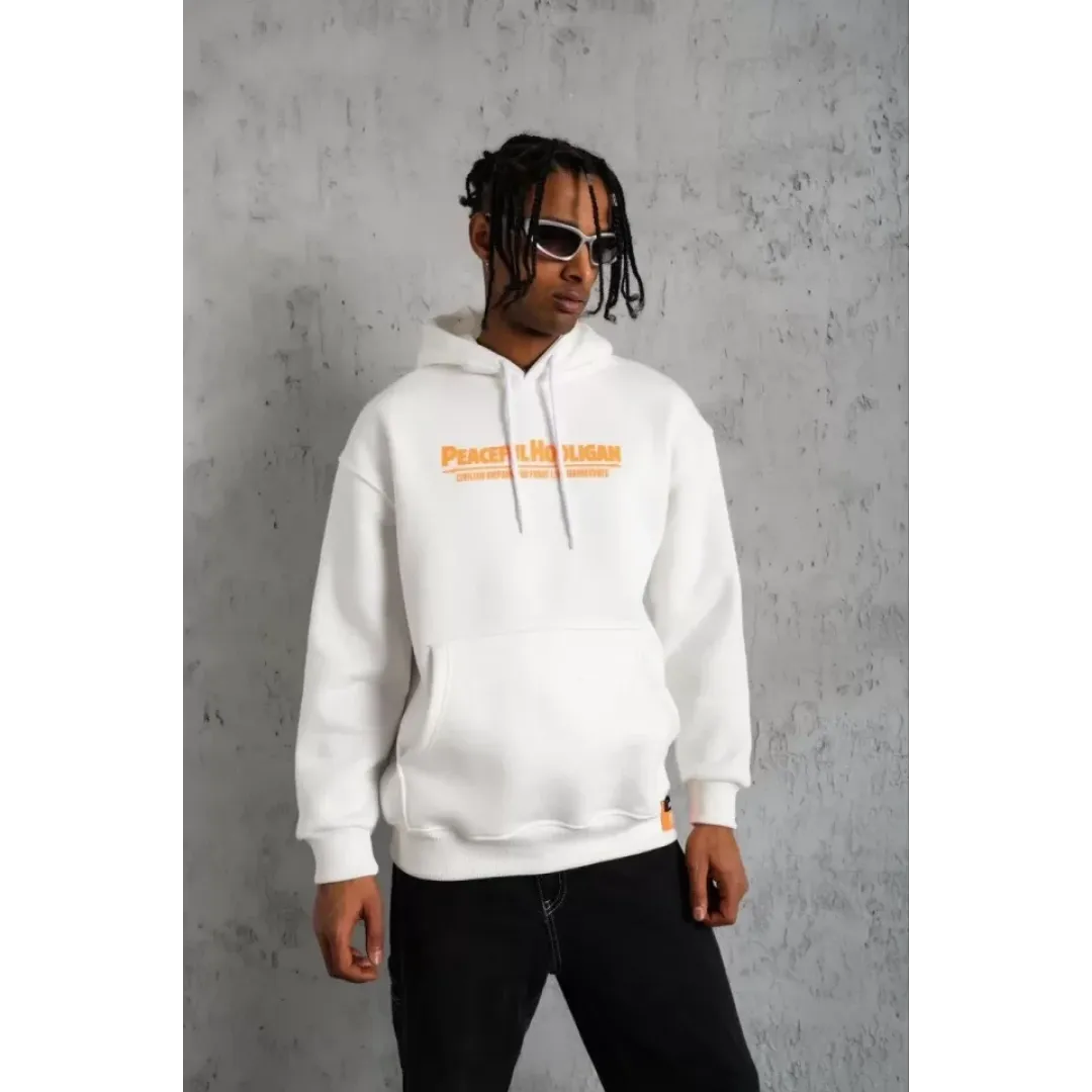 Erkek Armalı Baskılı Kapüşonlu Sweatshirt - Beyaz - 92989 Erkek Armalı Baskılı Kapüşonlu Sweatshirt - Beyaz - 92989