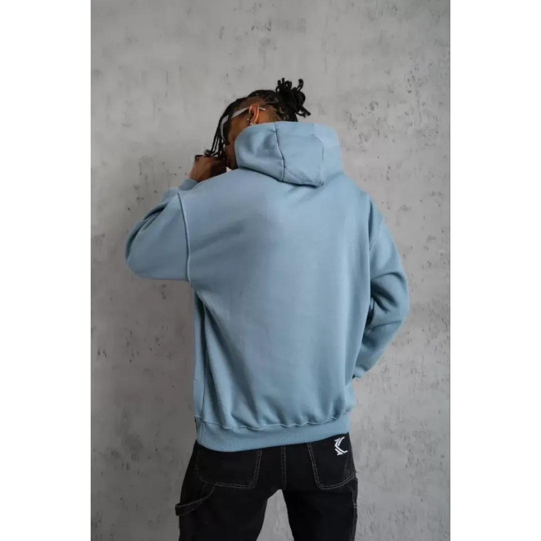 Erkek Armalı Baskılı Kapüşonlu Sweatshirt - Mavi - 92990 Erkek Armalı Baskılı Kapüşonlu Sweatshirt - Mavi - 92990