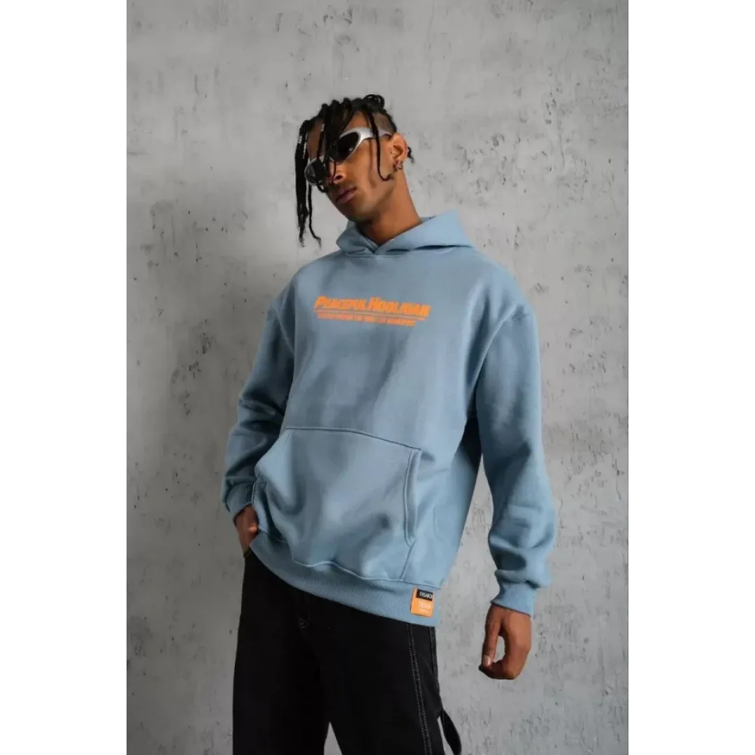 Erkek Armalı Baskılı Kapüşonlu Sweatshirt - Mavi - 92990 Erkek Armalı Baskılı Kapüşonlu Sweatshirt - Mavi - 92990