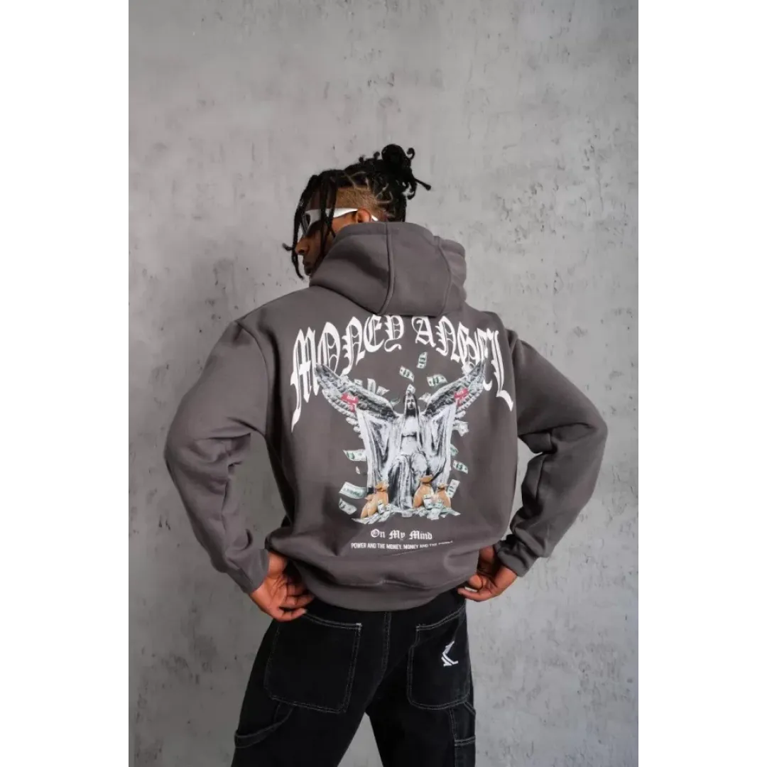 Erkek Kordon İpli Baskılı Kapüşonlu Sweatshirt - Füme - 93000 Erkek Kordon İpli Baskılı Kapüşonlu Sweatshirt - Füme - 93000